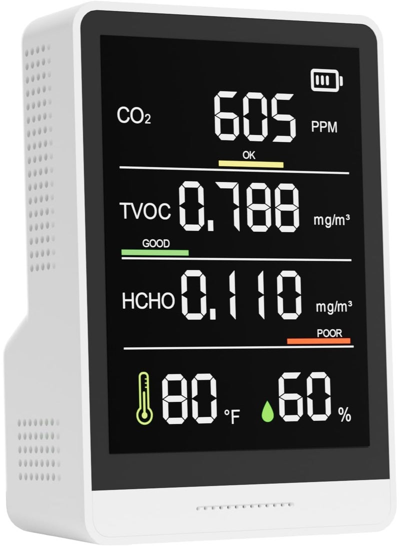 M MIAOYAN Professional 5-in-1 Indoor Air Quality Monitor | Portable Carbon Dioxide Monitor | Temperature | Formaldehyde Detector | Humidity | Volatile Organic Compounds (VOCs) | Air Quality Tester - Indoor Clean Air Monitor (White) - Image 1